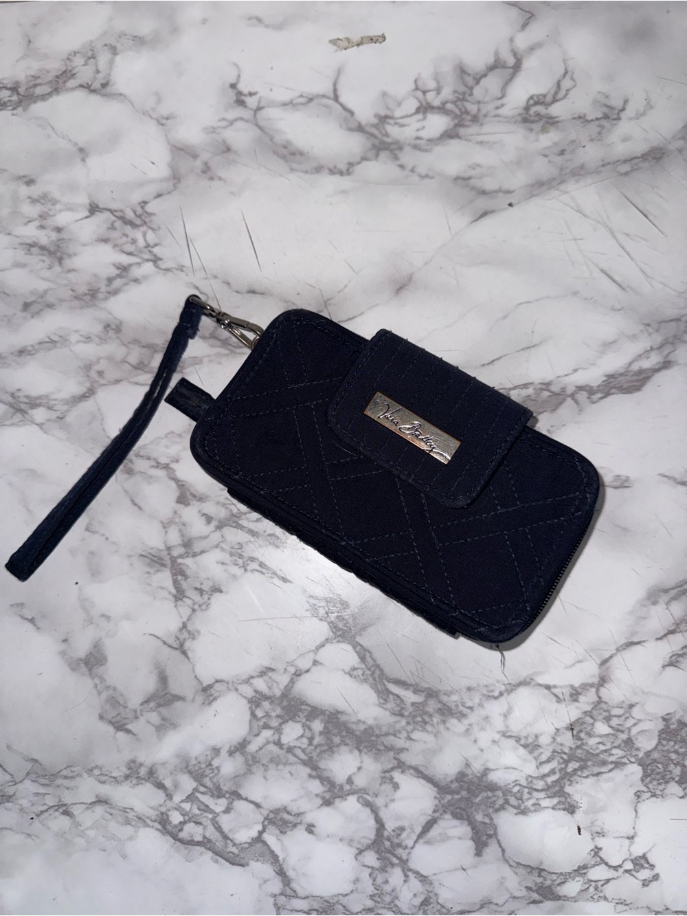 Vera Bradley Quilted Navy Wristlet with Metal Logo Plate